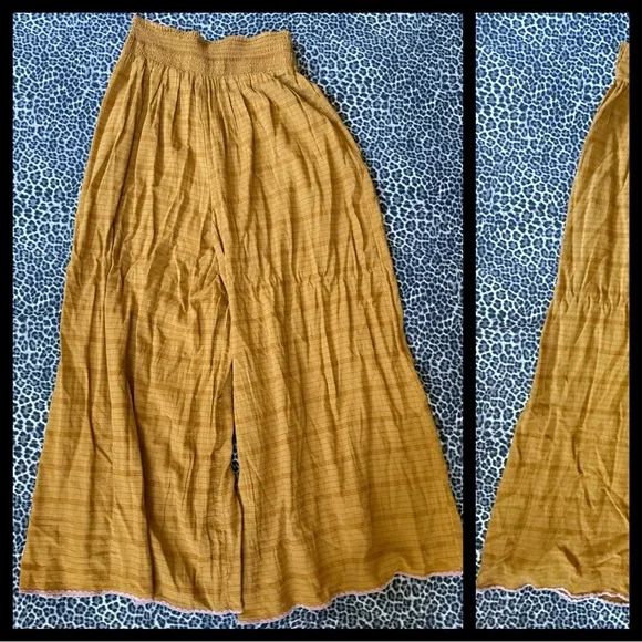 Free People Eva Embroidered Pants Set Deep Gold NWT Size Small
